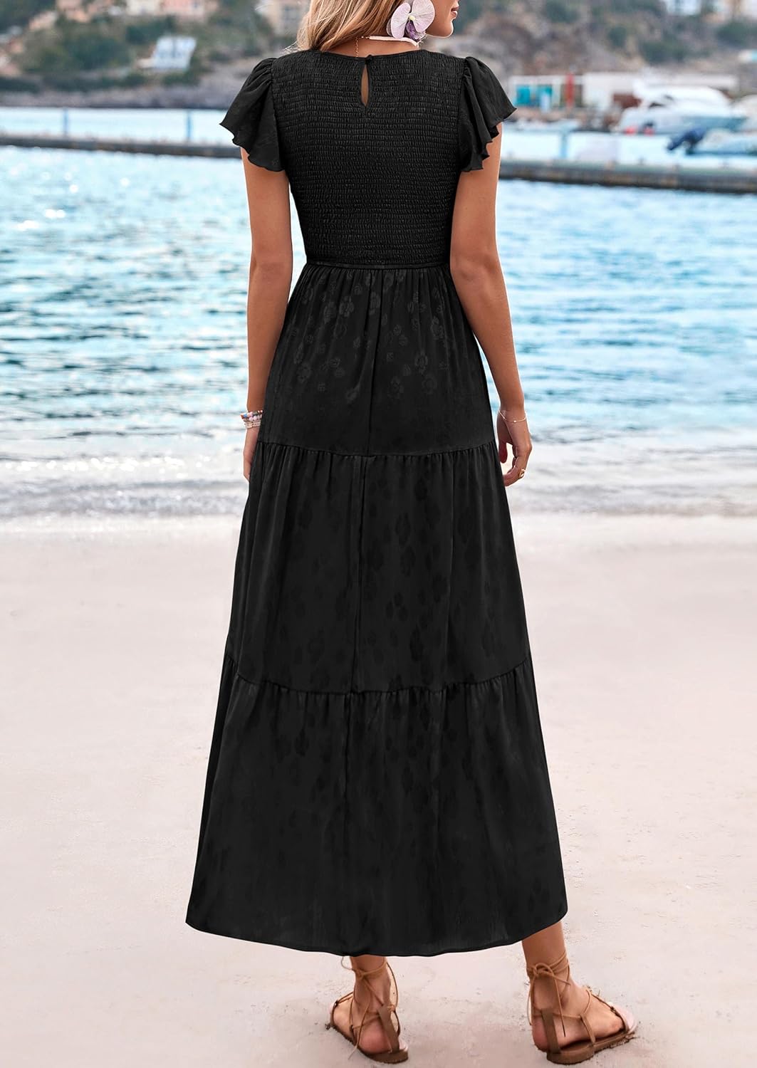 PRETTYGARDEN Wedding Guest Dresses for Women 2025 Summer Floral Cap Sleeve Smocked A Line Long Elegant Party Boho Dress