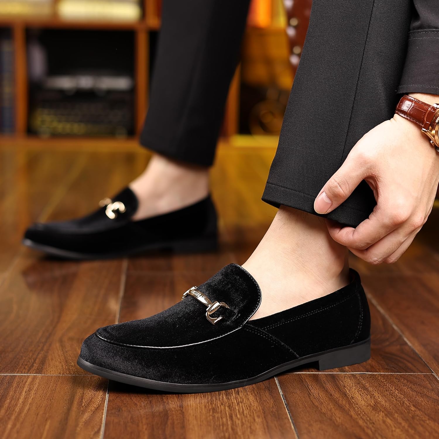 COSIDRAM Mens Dress Shoes Loafers Business Classic Suede Luxury Copper Chain Party Wedding Moccasins for Male