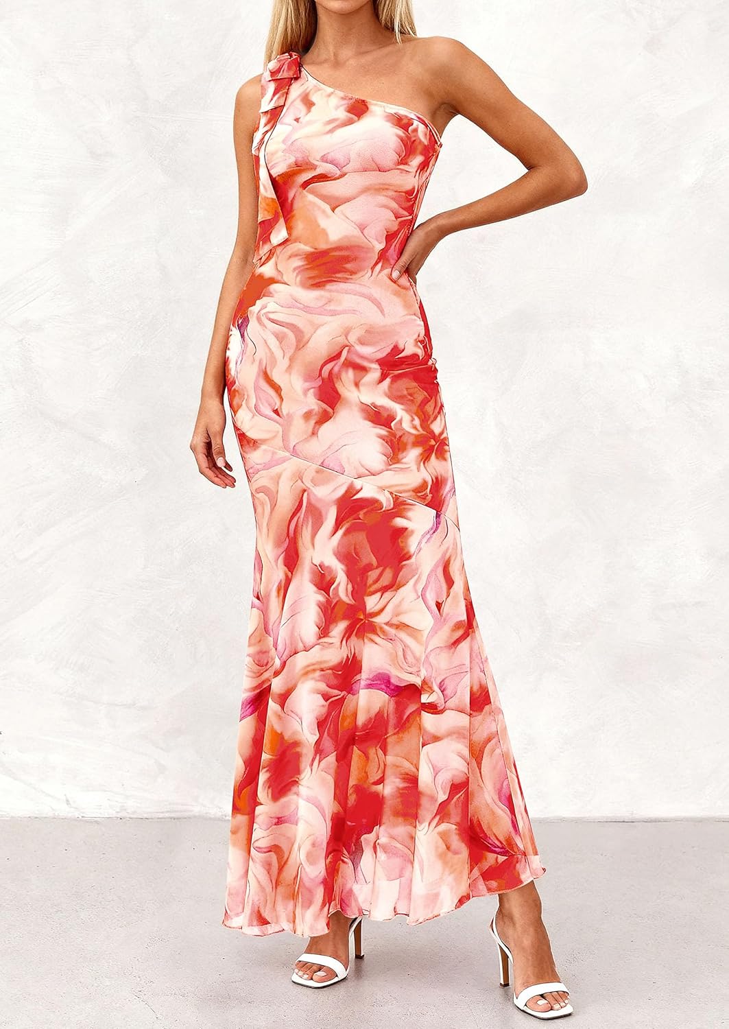 PRETTYGARDEN Womens Summer One Shoulder Maxi Dress 2026 Floral Sleeveless Bodycon Mesh Long Formal Wedding Guest Dresses