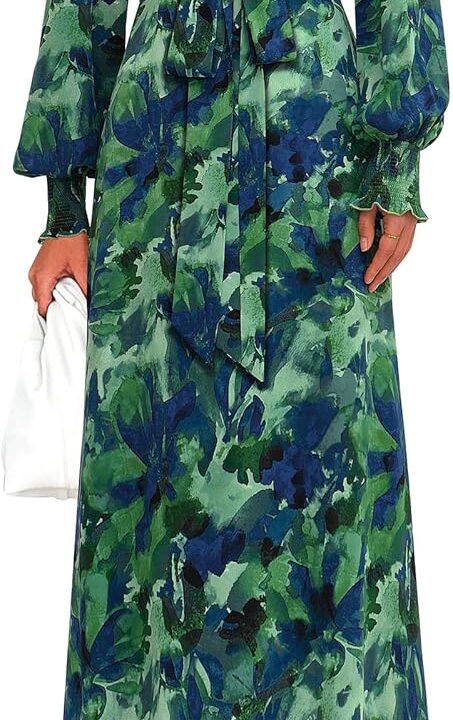 PRETTYGARDEN Women's 2026 Spring Wedding Guest Dresses Floral Long Sleeve V Neck Belted Long Flowy Boho Maxi Dress