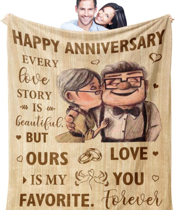 Wedding Anniversary Blanket Gifts for Men Women Him Her Wife Husband, Romantic Anniversary Marriage Gift for Couple Parents Girlfriend Boyfriend, Happy Anniversary Decorations Blanket 60"X50"