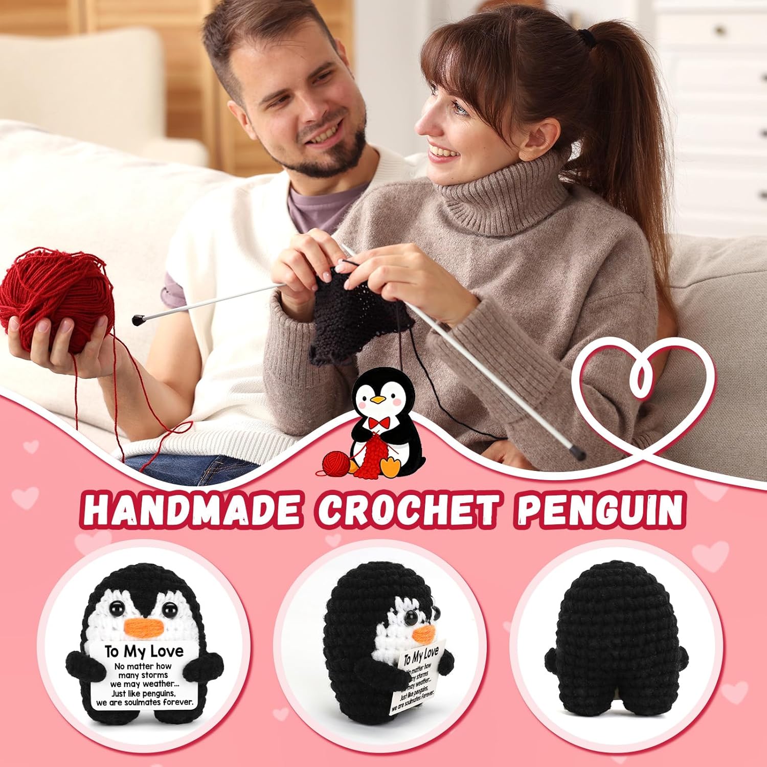 Gifts for Him Her Boyfriend Girlfriend Birthday Christmas, To My Love Handmade Crochet Penguin, Wedding Anniversary Valentines Gift for Women Men, Romantic I Love You Gift for Couples Wife Husband