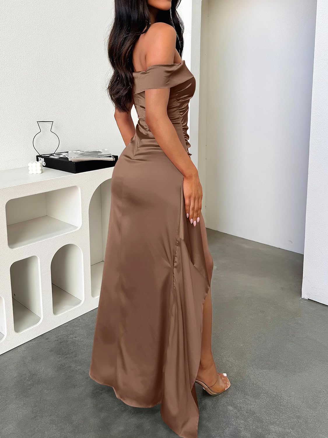 Caracilia Women Off Shoulder Sleeveless Maxi Formal Dress 2026 Sexy High Split Wedding Guest Cocktail Party Elegant Dresses