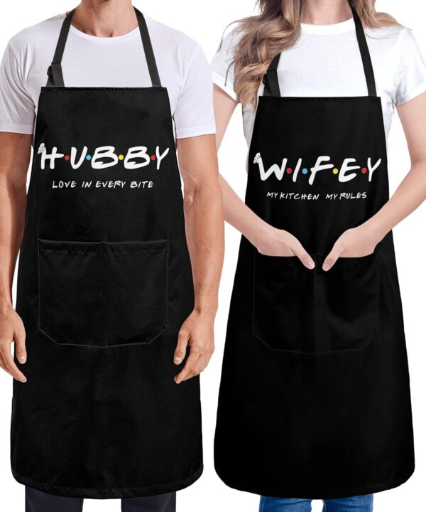 Hubby and Wifey Gifts Apron Sets, His Hers for Anniversary Couple, Mr Mrs Couples Have Everything Unique, Husband Wife, Kitchen Aprons, 33*27.5in