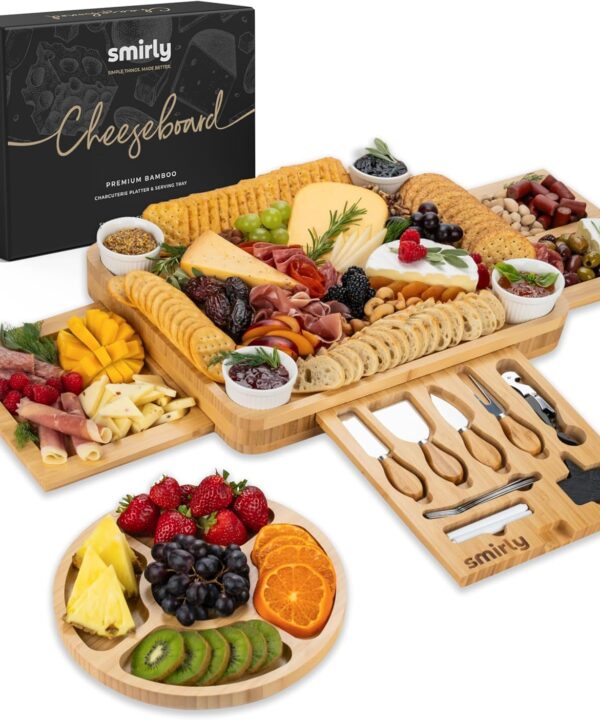 SMIRLY Charcuterie Boards Set - Large Bamboo Cheese Board Set - House Warming Gifts New Home, Wedding Gift for Couple, Bridal Shower Gift, Birthday Gifts for Women