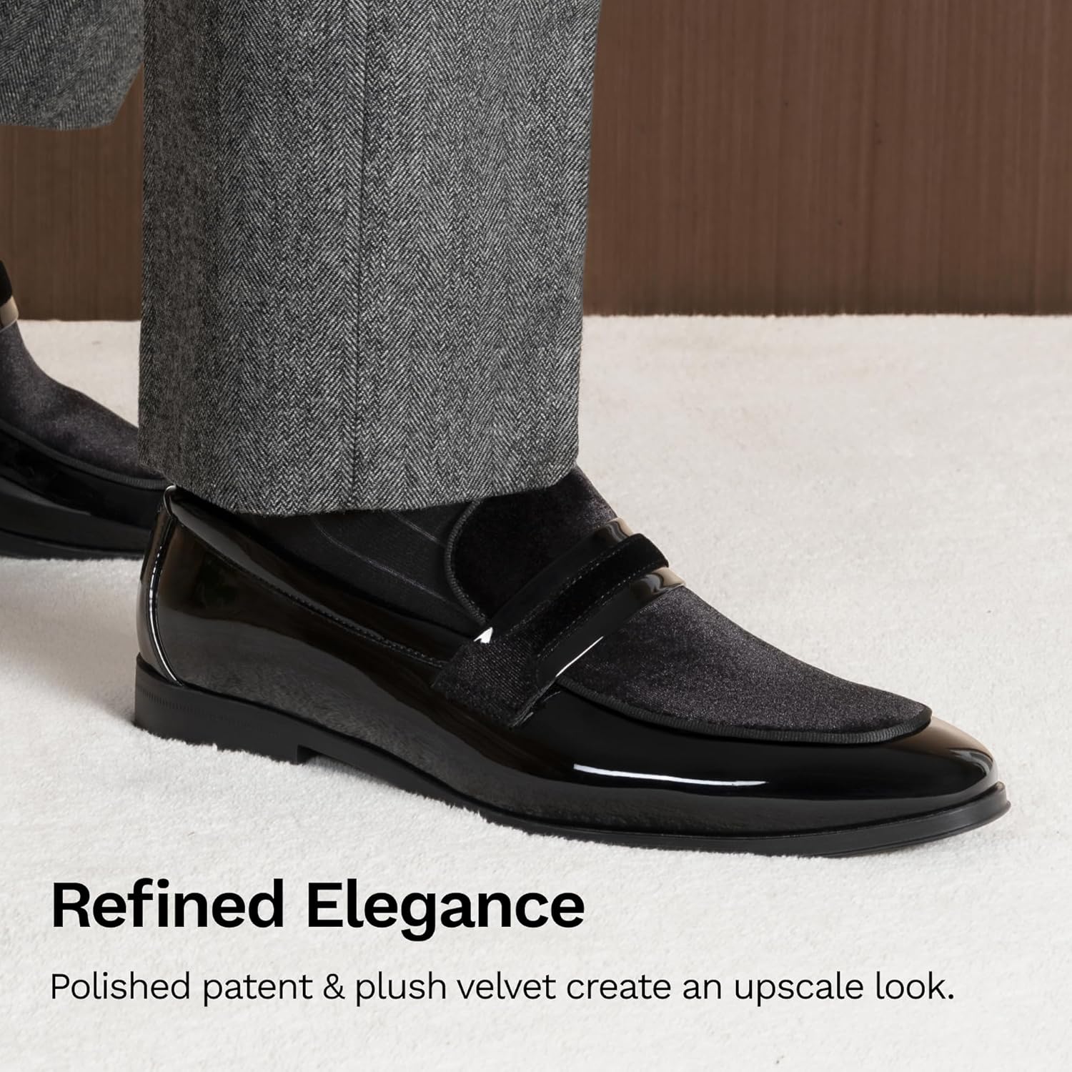 Bruno Marc Mens Tuxedo Patent Loafers Classic Velvet Slip-on Dress Shoes