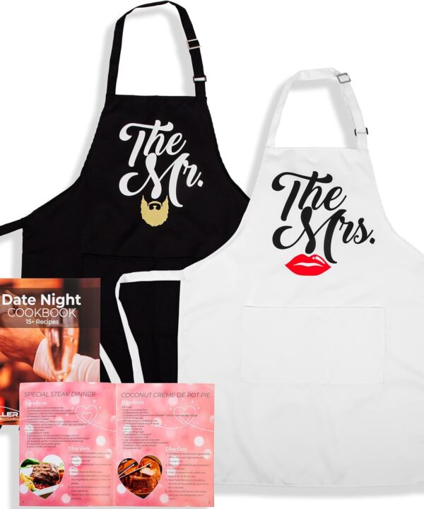 ALLER HOME&KITCHEN The Mr & The Mrs Aprons One-Size-Fits-All Funny Aprons for Couples, Bridal Showers, Weddings, Engagement