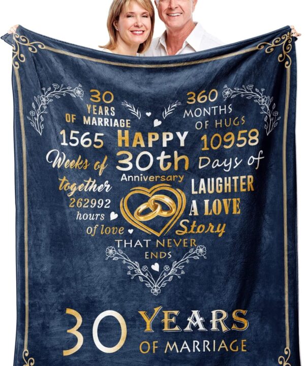 Mosslink Gifts for 30th Anniversary Blanket, 30th Pearl Wedding Anniversary Couple Gifts for Dad Mom Parents Friends, 30 Years of Marriage Throw Blankets for Husband Wife Her Him 50"x60"
