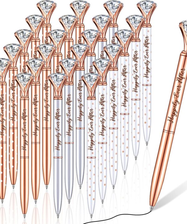 Yexiya 24 Pcs Bridal Shower Gifts for Guests Diamond Pens Rose Golden Crystal Ballpoint Bling Happily Ever After Pens for Wedding Bridal Shower Bridesmaid Women Girls Gift Office Favors