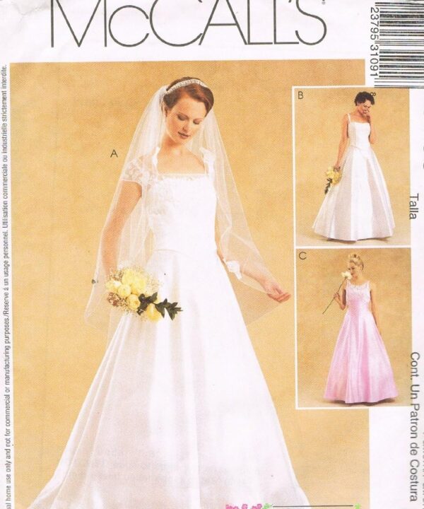 McCall's 3109 Misses Wedding Gown Alicyn Sewing Pattern Lined Gown Size 10-12-14