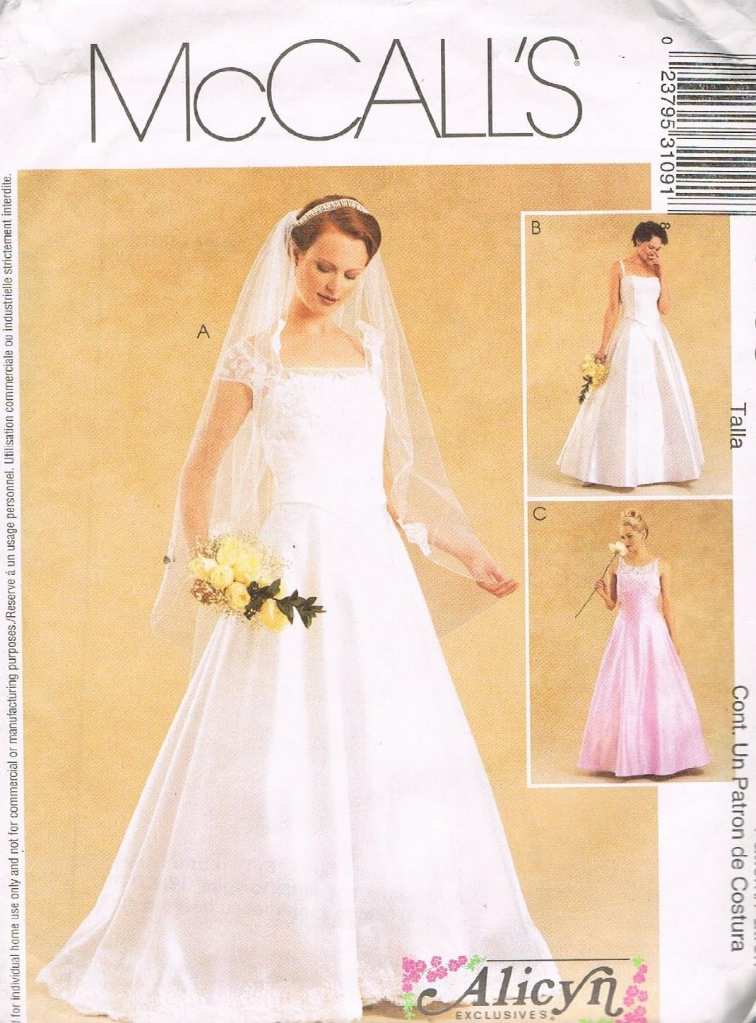 McCall's 3109 Misses Wedding Gown Alicyn Sewing Pattern Lined Gown Size 10-12-14