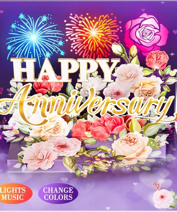 Anniversary Card, Music & Light Pop up Valentine's Card with Fireworks Flowers Gifts for Him Her Husband Wife Couple (Purple)