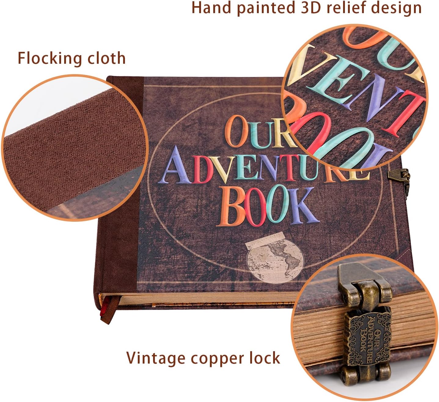 JIMBON Our Adventure Book Scrapbook Photo Album Retro Style Embossed Letter Cover Travel Diary Journal Scrap Book Kit For Couples,Memory Book For Anniversary Wedding