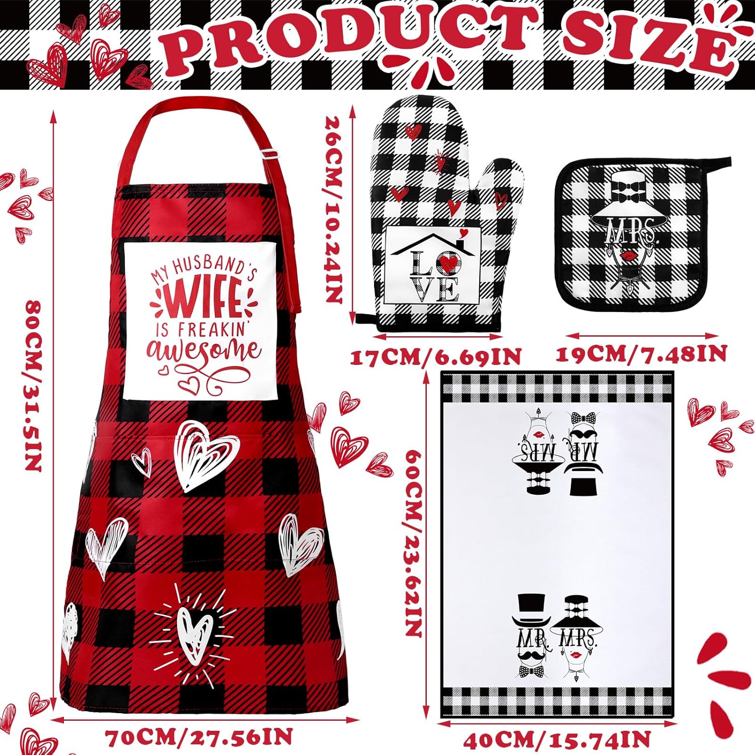 Xtinmee Christmas Mr and Mrs Aprons for Couples Bridal Shower Gifts Towel Oven Mitt Pot Holder Wedding Kitchen