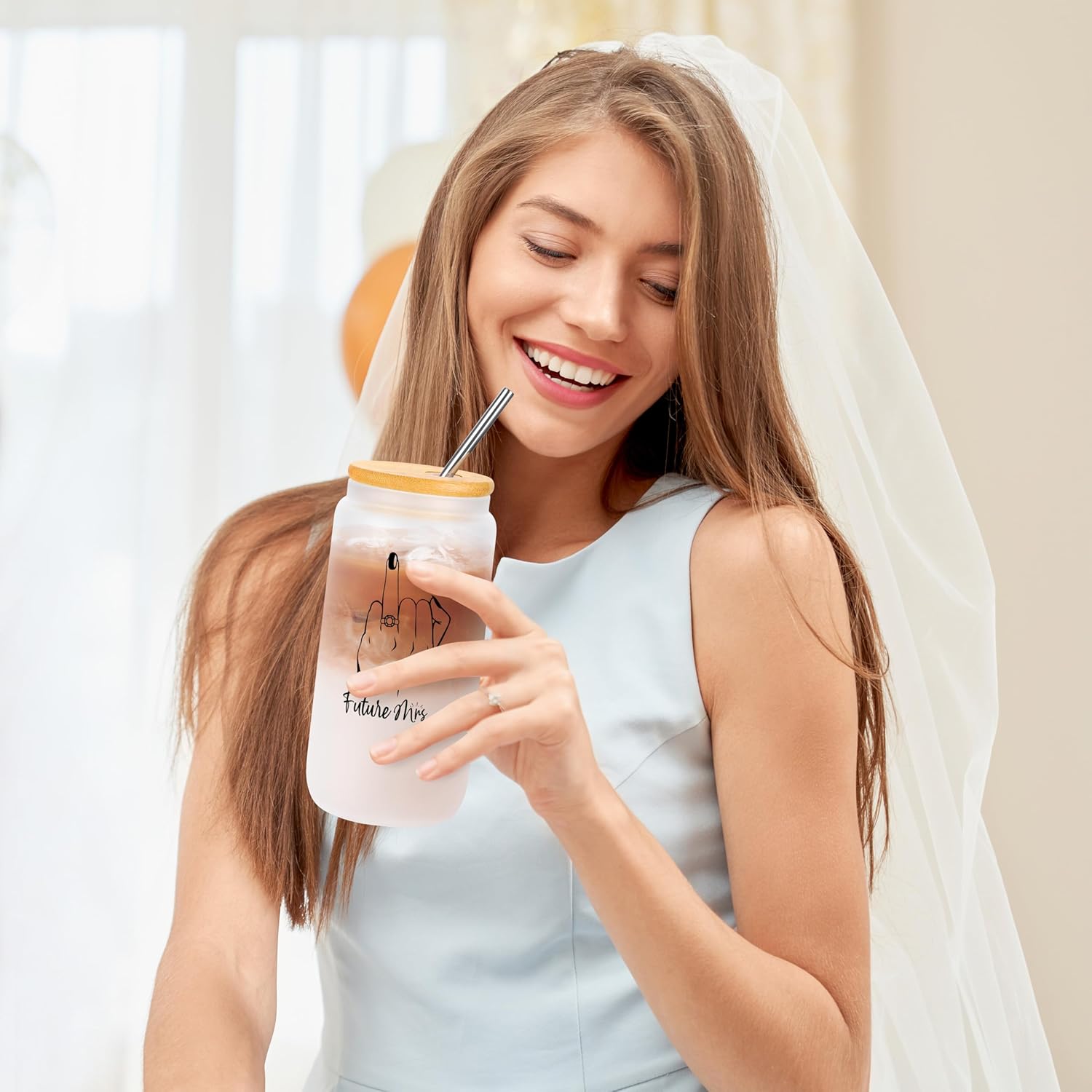 JoycuFF Engagement Gifts for Women Couples, Cool Gifts for Newly Engaged Couples Fiancee Future Mrs Bride to Be Bridal Shower Gift Engagement Gift for Her Women Glass Cup