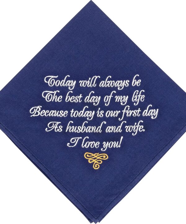 Gifts for Groom from Bride on Wedding Day Embroidered Cotton Navy Blue Grooms Handkerchief Future Husband Gift Love Note
