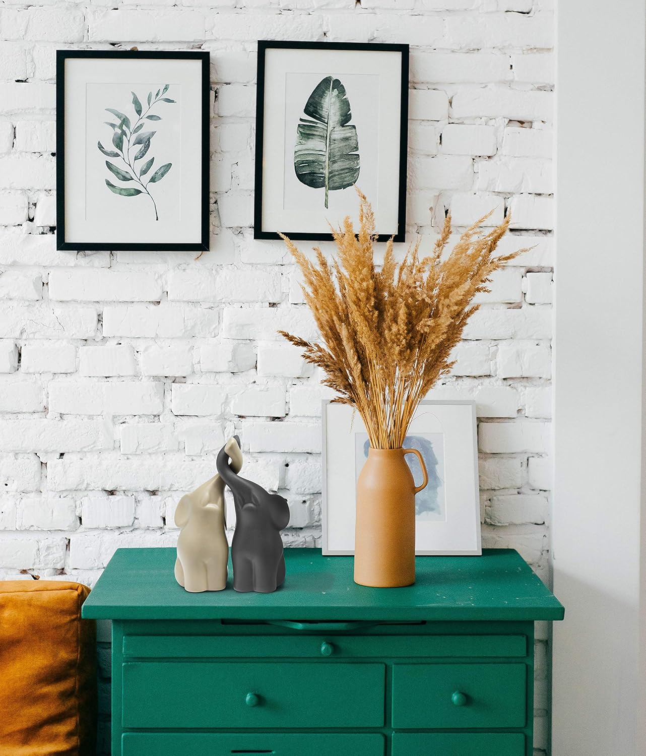 Loving Pair of Elephants in Beige & Grey – Modern Ceramic Sculpture – Figurine as a Set – Decoration Figure 6.3 high – Ornament Elephant in Love