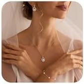 Jewelry Sets for Women,Dainty 14k Gold Plated Pearl Earrings Necklace Bracelet Fashion Silver Bridal Jewelry accessories SimpleWedding Jewelry Sets for Brides