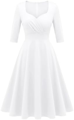 Nmoder Women Vintage 1950s Dress|2026 Retro Cocktail Party Casual Swing A-line Midi Dresses 3/4 Sleeve