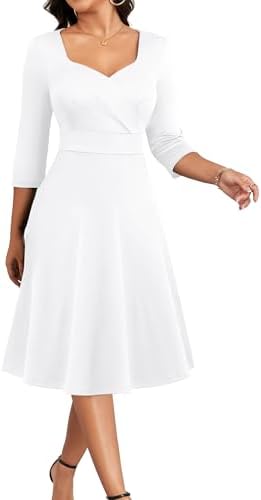 Nmoder Women Vintage 1950s Dress|2026 Retro Cocktail Party Casual Swing A-line Midi Dresses 3/4 Sleeve