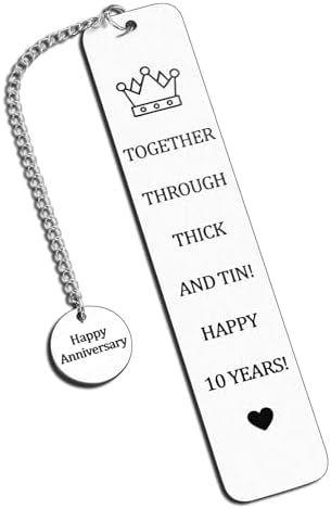 10 Year Anniversary Bookmark for Him Her 10th Anniversary Tin Gifts for Wife Husband Couple Gifts for 10th Wedding Anniversary for Book Lover Gifts Bookmark for 10th Tin Anniversary