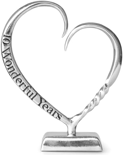 10 Year Anniversary Tin Gifts for Her Him Gift 10th Wedding Anniversary for Couples Wife Husband Men, Hand Forged Tin Aluminum Heart Art Keepsake Home Decor Artwork