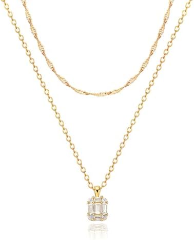 Zeffy Diamond Necklaces for Women, Dainty Gold Necklace 18k Gold Plated Layered Necklaces Simple Gold CZ Diamond Pendant Necklaces for Women Trendy Jewelry Gifts for Girls