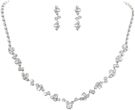 JAKAWIN Bride Wedding Necklace and Earring Set Silver Bridal Jewelry Sets for Women