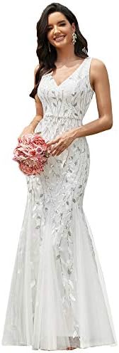 Ever-Pretty Womens Sequin Formal Dress Double V-Neck Sleeveless Mermaid Long Evening Dresses 07886