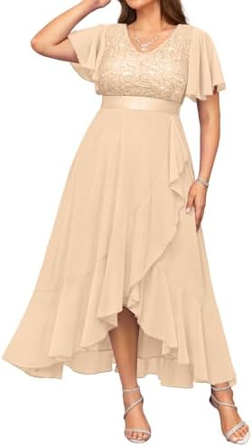 Pinup Fashion Plus Size Formal Dress – Evening Wedding Guest Cocktail Sequin Chiffon Long Dresses with Slit