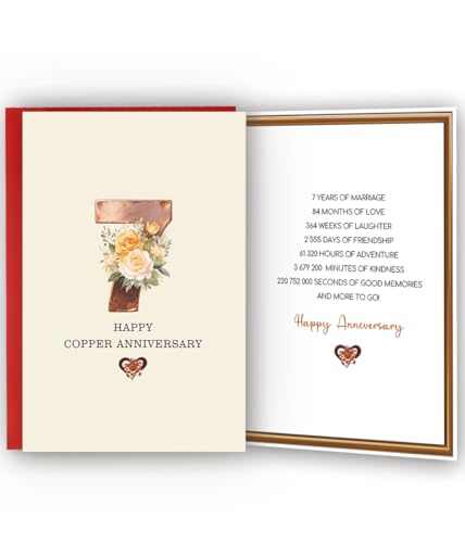 Bestmelo 7 Year Anniversary Card,7th Anniversary Card Gifts,7 Year Wedding Anniversary Day Gifts,Happy Copper Anniversary,8×5.3 Inches,Double-Sided
