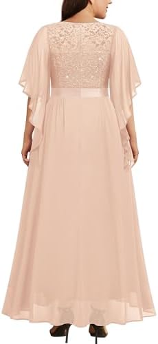 Miusol Womens Plus Size Sequin Lace with Ruffle Cape Cloak Sleeves Elegant Evening Gown Wedding Guest Maxi Dress