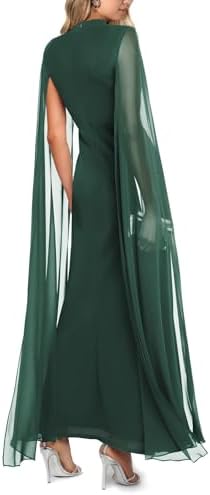 Aisbei Womens Elegant Mock Neck Slit Ruffle Bodycon Maxi Dress Evening Gowns Party Formal Wedding Guest Dresses with Cape