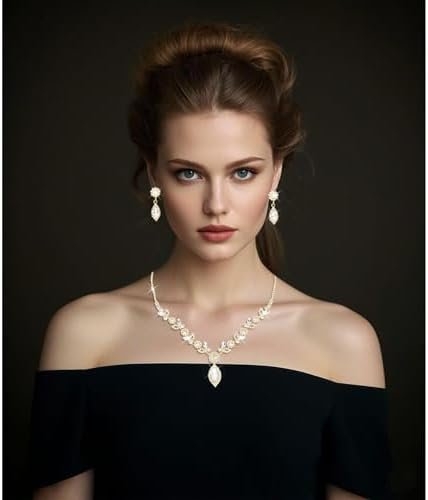 yuxiaoyu Bridal Jewelry Set for Wedding Prom Jewelry Set for Women Sparkly Rhinestone Necklace Earrings Bracelet Sets for Bride Bridesmaid Quinceanera Costume Accessories