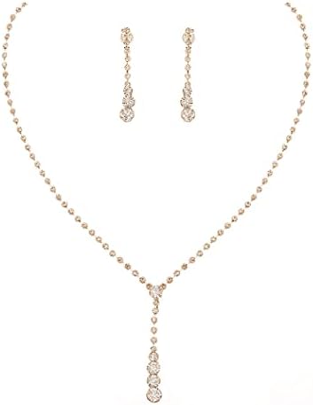 Yean Silver Bridal Jewelry Set Rhinestone Wedding Necklace and Earring Set Prom Jewelry for Women and Bride