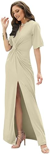 KOH KOH Womens2025 Long Short Sleeve V-Neck Sexy Slimming Casual Summer Maxi Dress