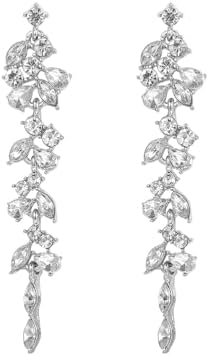 Shiny Silver Cubic Zirconia Tassel Earrings for Women, Sparkling Rhinestone Wedding Bridal Bridesmaid Drop Dangle Earrings Funky Preppy Aesthetic Jewelry