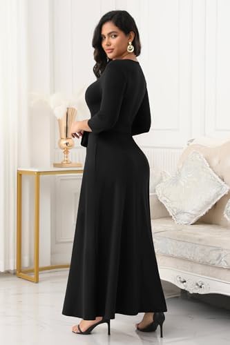 FANDEE Maxi Dress for Women 2026, Long Casual Empire Waist Dresses 3/4 Sleeve Round Neck with Belt