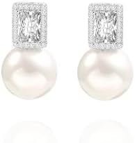 925 Sterling Silver Hoop Handpicked AAA+ Quality 7.5-8mm White Freshwater Cultured Pearl Dangle Drop Earrings Jewelry for Women