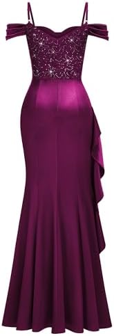 Miusol Womens Sexy Off Shoulder Sequin Lace Wedding Bridesmaid Party Long Dress