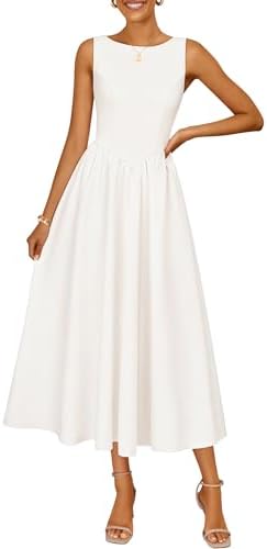 ZESICA Womens Summer Elegant Sleeveless Midi Dresses 2026 Wedding Guest Cocktail Party Crewnenck Flowy A Line Long Dress