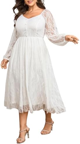 SCOMCHIC Womens Plus Size Cocktail Dress Wedding Guest Lace Long Sleeve Formal Party Maxi Dresses
