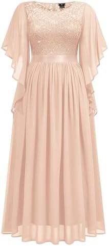 Miusol Womens Plus Size Sequin Lace with Ruffle Cape Cloak Sleeves Elegant Evening Gown Wedding Guest Maxi Dress