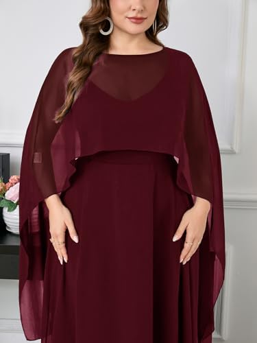 Plus Size Elegant Chiffon Dress Formal Long Cape Sleeve A Line Maxi Evening Gown Wedding Guest Cocktail Dresses