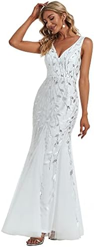 Ever-Pretty Womens Sequin Formal Dress Double V-Neck Sleeveless Mermaid Long Evening Dresses 07886