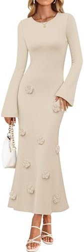 ZESICA Winter Wedding Guest Sweater Dresses for Women 2026 Elegant Formal Long Sleeve Cocktail Midi Dress