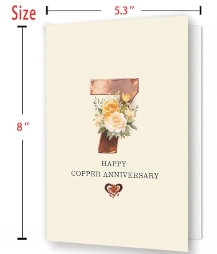 Bestmelo 7 Year Anniversary Card,7th Anniversary Card Gifts,7 Year Wedding Anniversary Day Gifts,Happy Copper Anniversary,8×5.3 Inches,Double-Sided