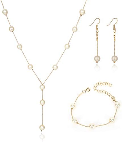 Shegirl Bridal Necklace Earring And Bracelet Set Faux Pearl Jewelry Set for Women Wedding Bridal Jewelry