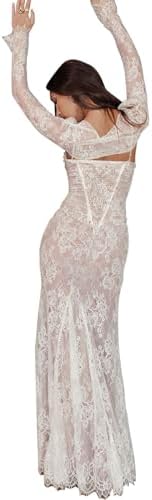 Women Cami Lace Maxi Dress Romantic Long Sleeve Lace Bodycon Dresses Elegant