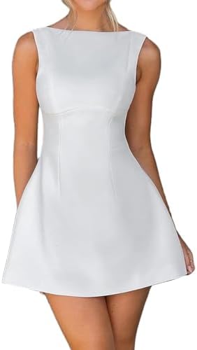 Women Sexy Backless Mini Dress Sleeveless Open Back A Line Formal College Graduation Dress